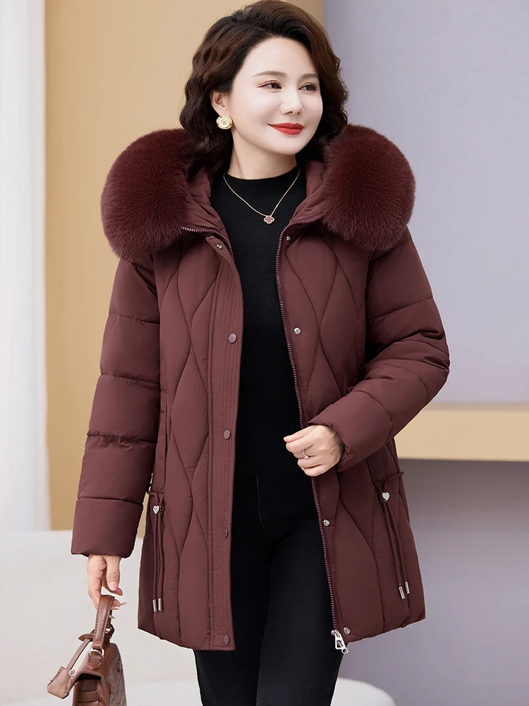 

plus Size Cotton Jaet Women's Mid-Length Thiened Winter Coat with Flap Korean Sle Loose Fit Hooded Zipper Closure