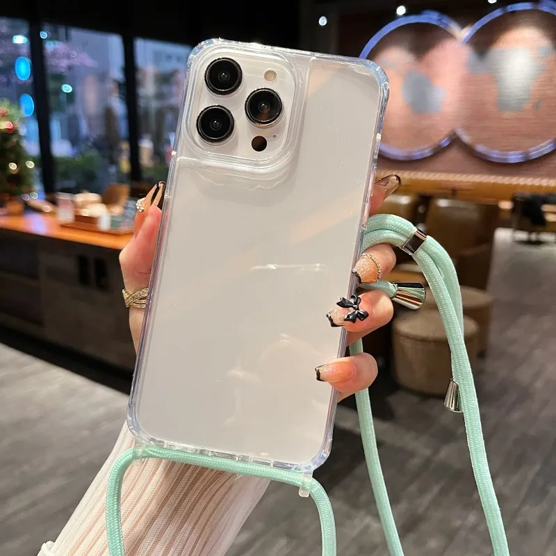 Transparente Schutzhülle mit Trageband für iPhone 17 18 16 15 13 12 11 14 Pro Max Mini X XS Max Plus Air, Umhängekordel, Kunststoff-Acryl-Abdeckung – Detail 15