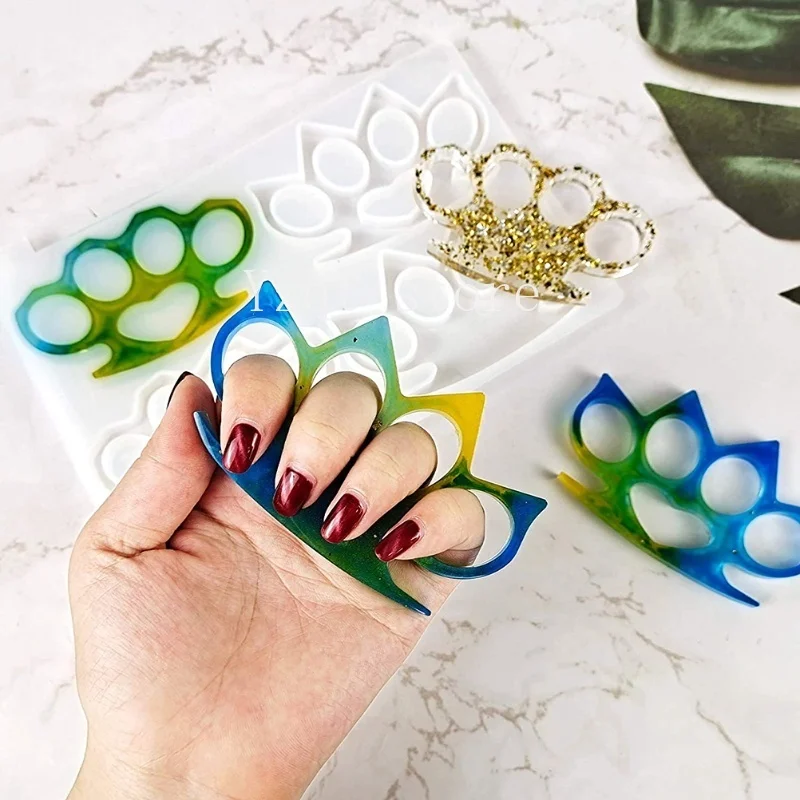 2Pcs Brass Knuckles Resin Mold DIY Finger Keychain Silicone Epoxy Casting Molds For Women DIY Crafts