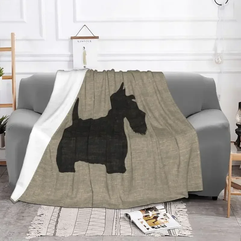 Scottish Terrier Silhouette Blankets Warm Flannel Scottie Dog Throw Blanket for Bedding Travel Sofa