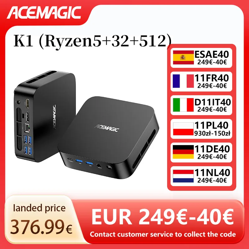 

ACEMAGIC Mini Computer K1 AMD Ryzen 5 7430U 32GB DDR4 512GB SSD BT5.2 4K Ruipin 4.3GHz Windows 11 Pro Mini Computer Wifi6