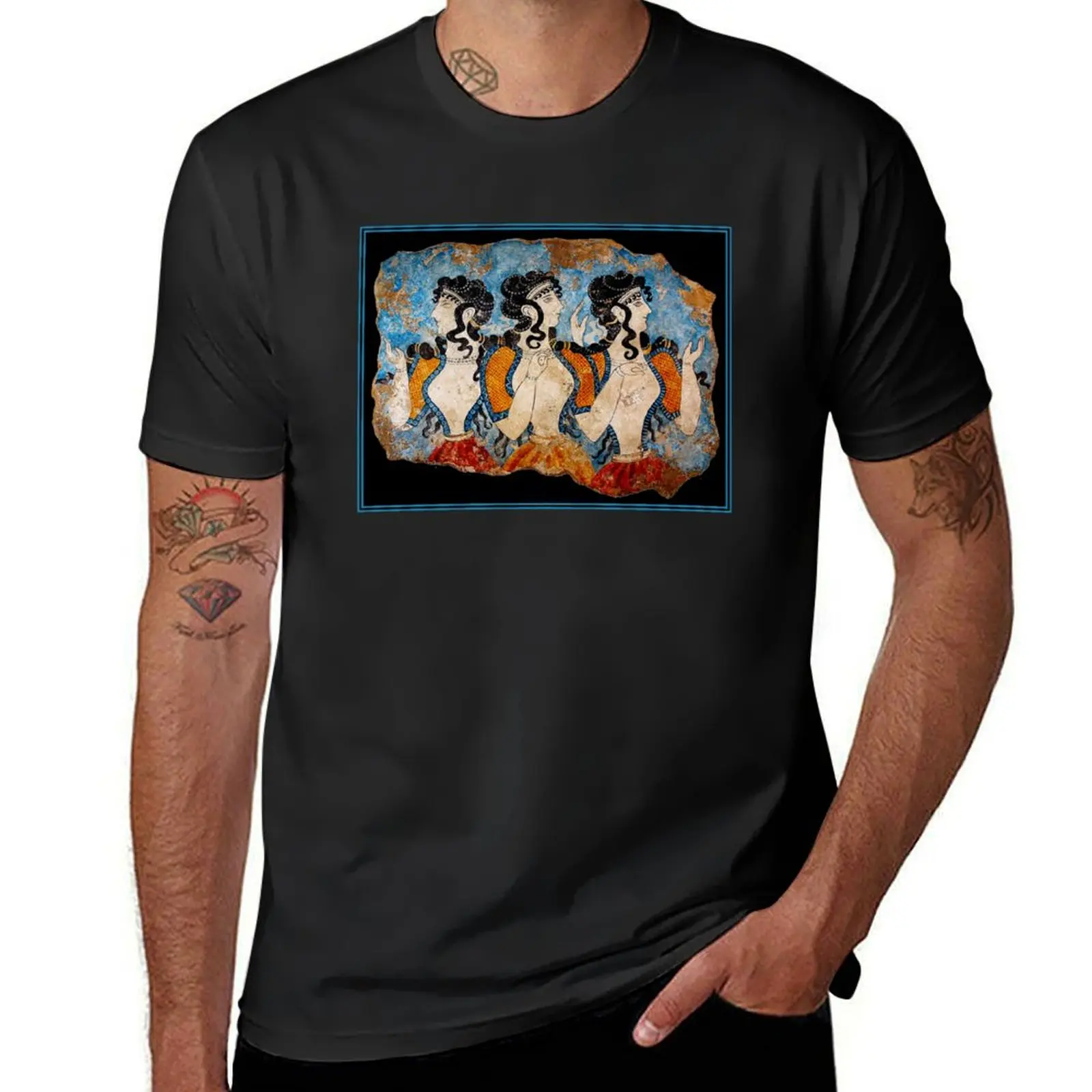 GREEK : Ancient Greece Ladies of the Court Fresco Frieze Print T-Shirt customs design your own graphics boys whites men t shirt