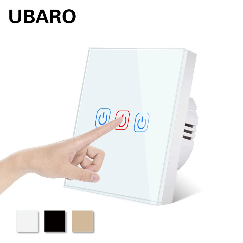 UBARO Wall Touch Light Switch EU/UK Standard Tempered Glass Panel On/Off Electrical Sensor Manual Button Led Indicator Ac220V