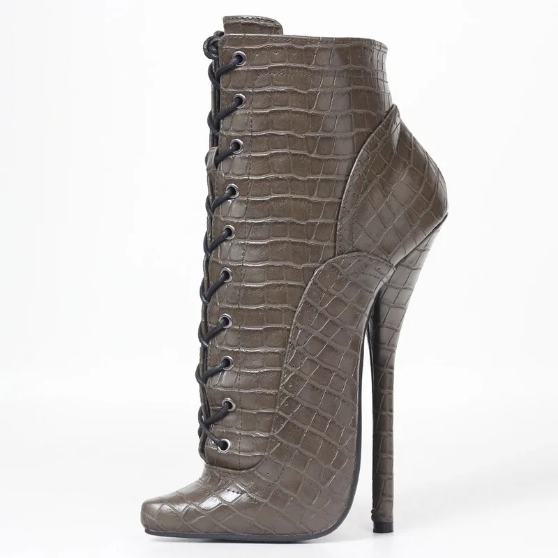 18cm High Heels Fetish Ankle Boots,Unisex Stage Jazz Pole Dancing Shoes,Crocodile Pattern Leather,Exotic Booties,Custom Colors