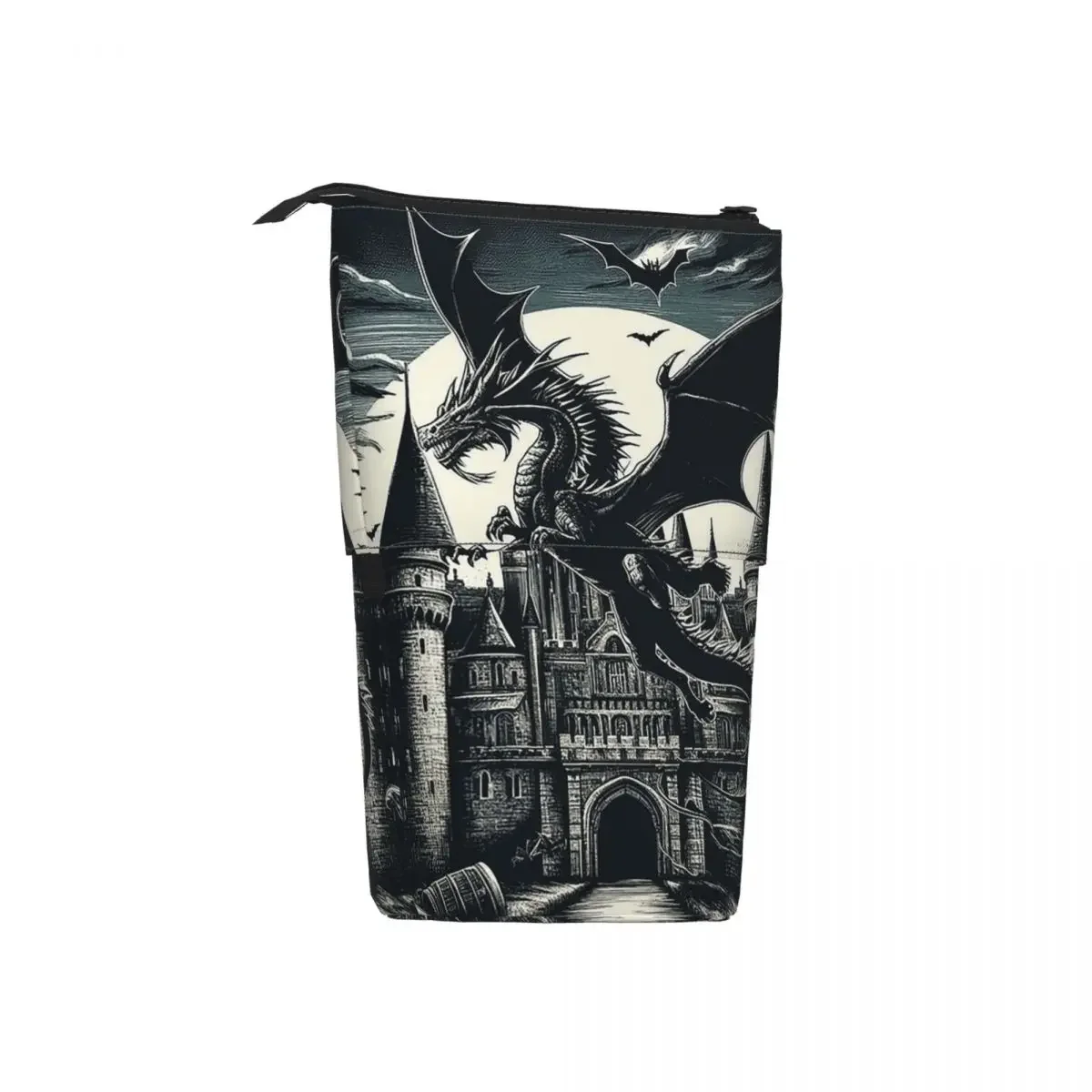 Fantasy Mythical Dragon And Castle Reversible Pencil Case Pencil Pouch Storage Pencil Bag for Boys Girls School