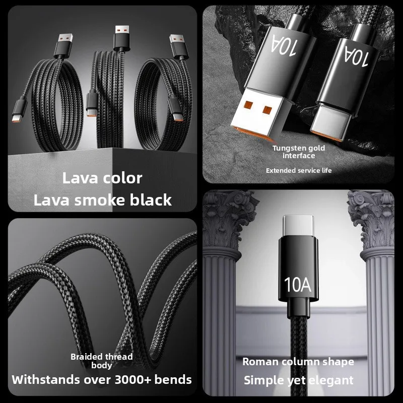 10A Super Fast Charging USB-C Data Cable, Compatible with Huawei, VIVO, Xiaomi, OPPO, Honor Phones, Suitable for Car Charging