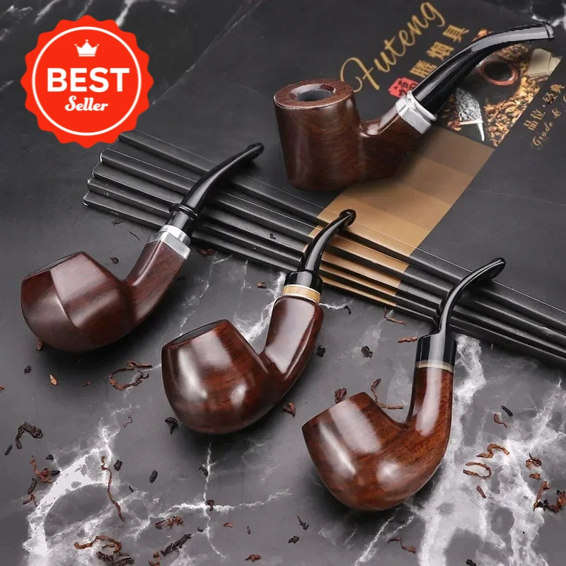 

Ebony Wood Pipe with Filter, Smoking Pipe, Chinese Style, Tobacco Pipe with 10 Tools, Handmade Bent Smoke Tool, 9mm