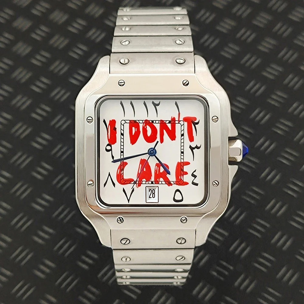 38 مللي متر سانتوس ساعة NH35 العربية ساعة مزدوجة ساعة رجالي شعار مخصص ساعة مربعة للرجال ساعة من الفولاذ المقاوم للصدأ حركة NH35