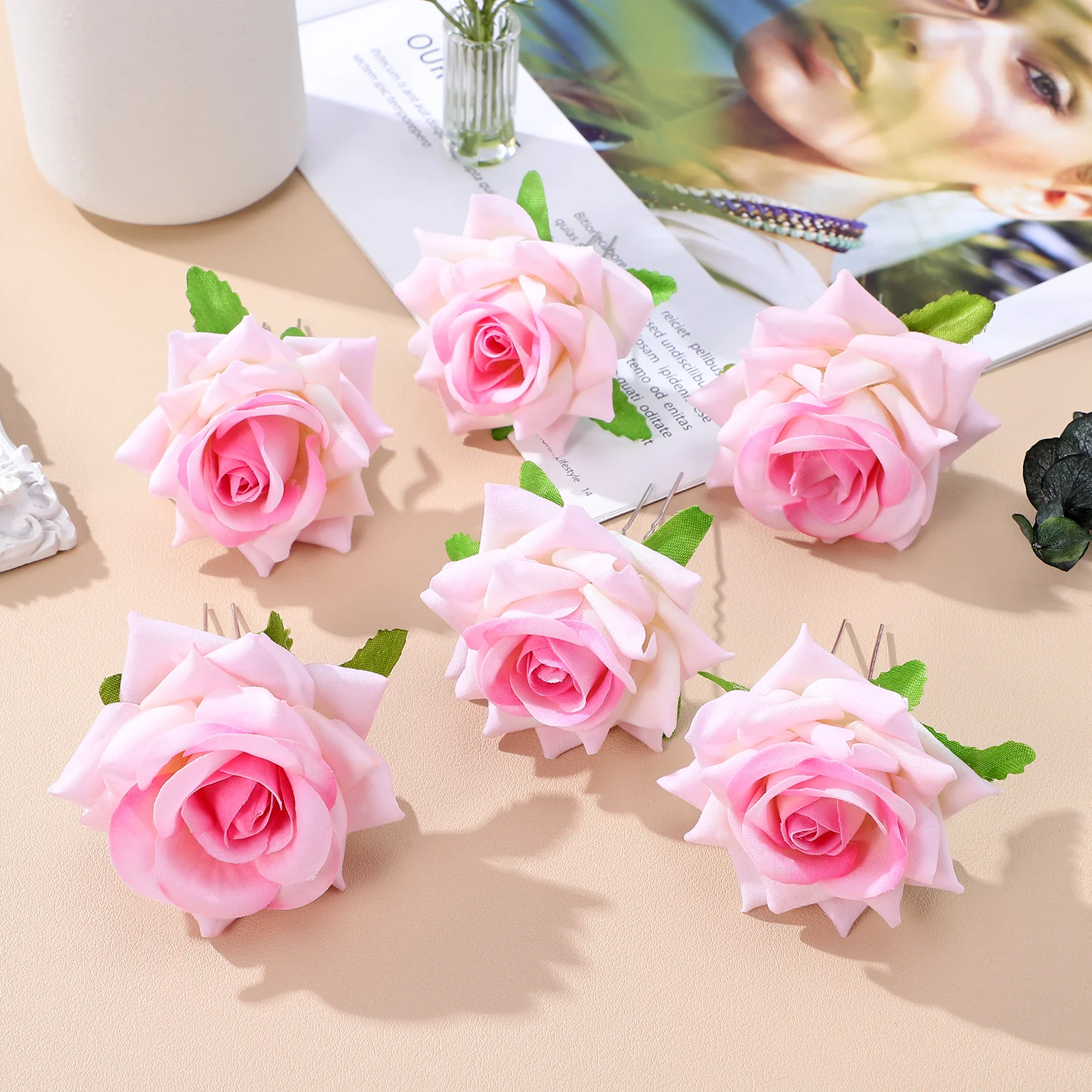 6 Stück Simulation Rose Braut Haarnadeln U-förmige Clips Hochzeit Haargabeln Dekorative Haarschmuck für Braut Strand Party Abschlussball