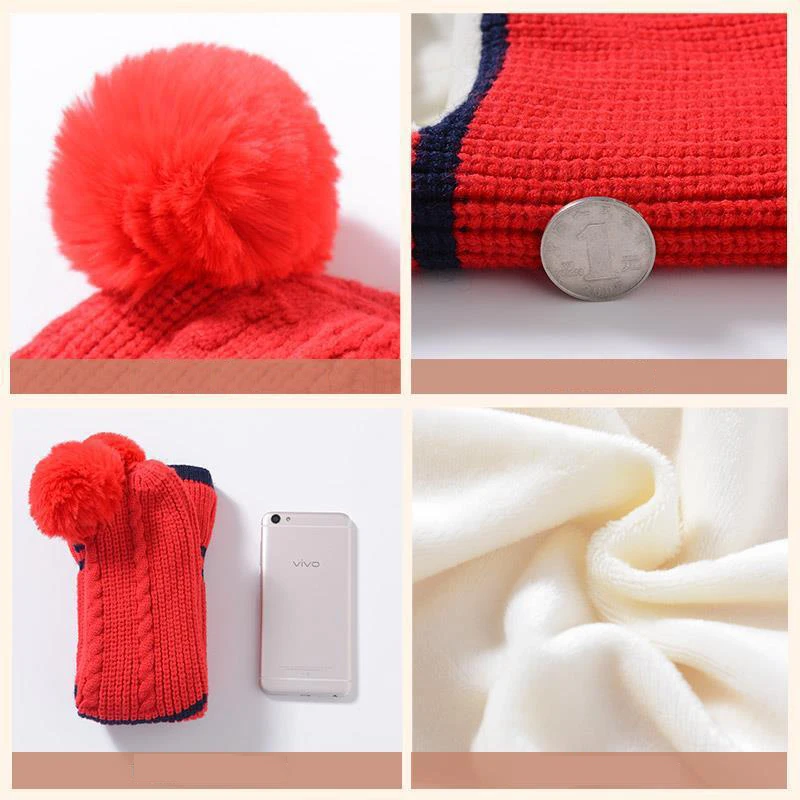 Beanies Baby Ring Hat Pompom Winter Children Hats Knitted Cute Cap for Baby Girls Boys Warm Fleece Lining Earflap Caps for Kids