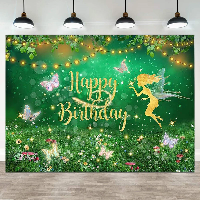 

Photography Backdrop Butterfly Mushrooom Enchanted Forest Wonderland Background Fairy Tale Princess Girl Birthday Party Decor
