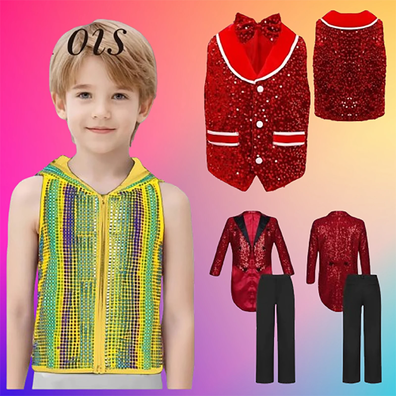 

Детский наряд для дискотек 60-х годов, куртки-смокинг джентльмена, фрак с блестками, жилеты, хип-хоп, джаз, танцевальная вечеринка, конкурсная танцевальная одежда для выступлений