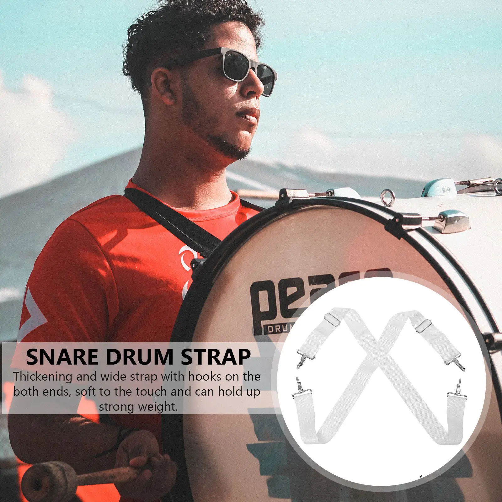 Premium Bass Drum Sling Adjustable Double Shoulder Strap with Cross Support for Drum Carrier Comfortable Back Belt Holder