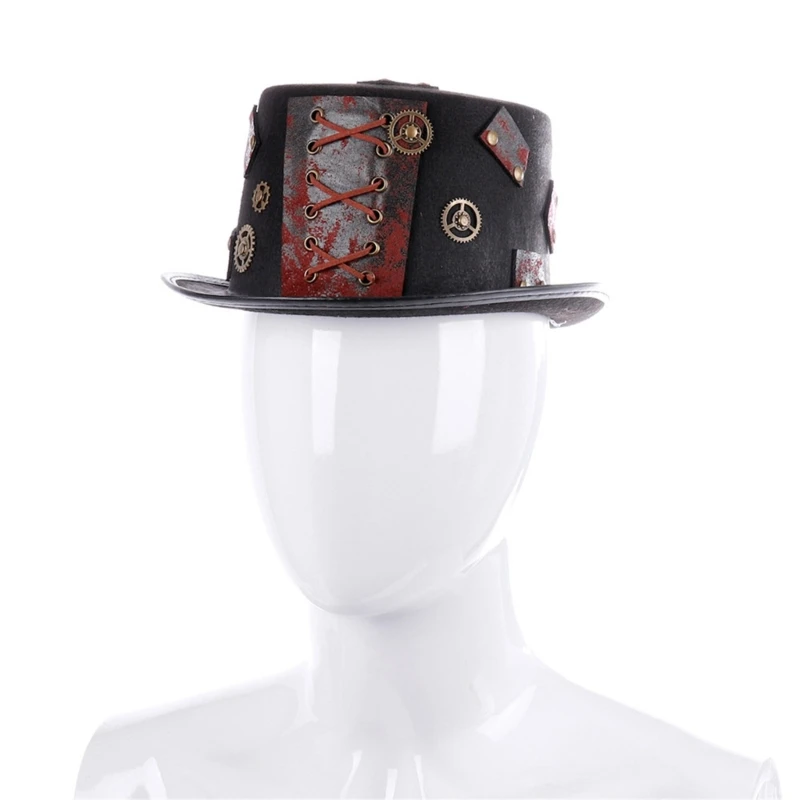 Victorian Steampunk Top Hat with Small Brim Gear Gothic Hat for Men Women N58F