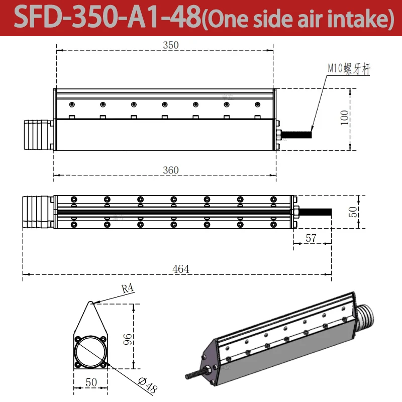 30-950mm 304 roestvrijstalen windmes industriële ventilator krachtmesmondstuk blaast water voor stofverwijdering, enkelzijdige luchtinlaat