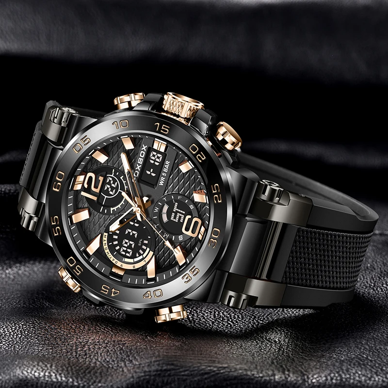 LIGE Top Brand Luxury Men\'s Quartz Wristwatches Fashion Military Dual Display Watch For Men Waterproof Chronograph Montre Homme