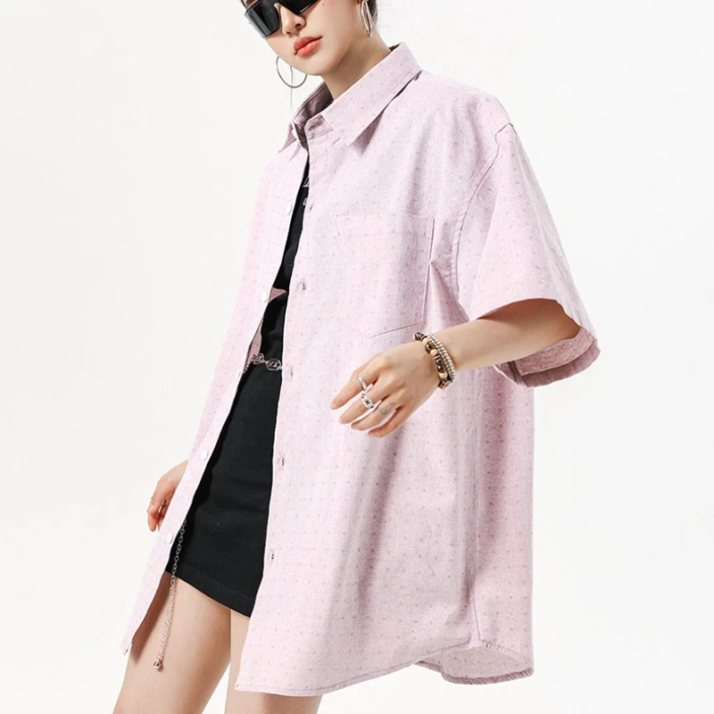 

Streetwear Leisure Versatile Shirts Women Loose Short Sleeve Amercian Y2K Blouse Vintage Casual Bf Harajuku All Match Tops New