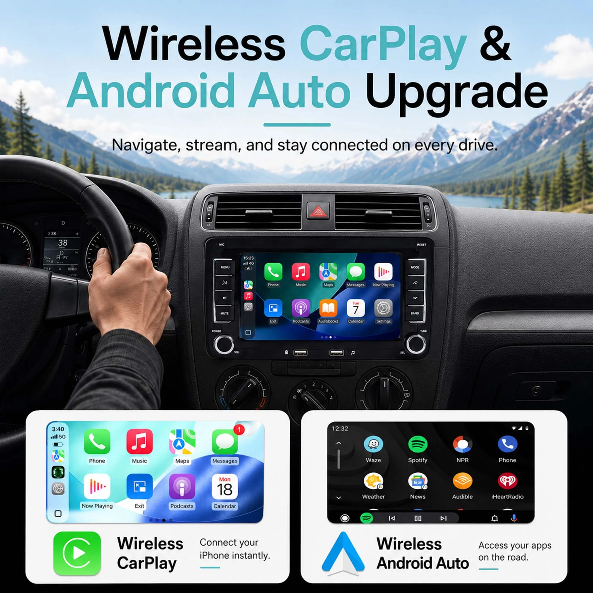7 Inch Car Radio for Volkswagen Skoda, Wireless CarPlay Android Auto, MP5 Car Stereo Unit for Golf 5 6 Touran Passat Polo Jetta