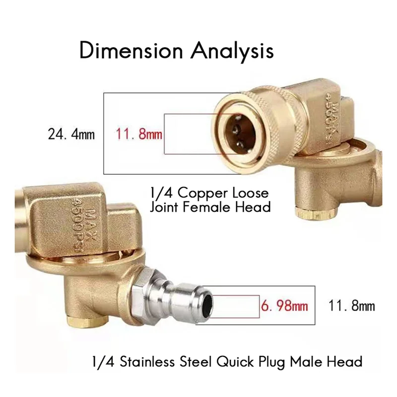 1/4In Quick Connect Pivoting Coupler Adjustable Adapter W/5 Spray Nozzles Copper Connection for High Pressure Car Washer