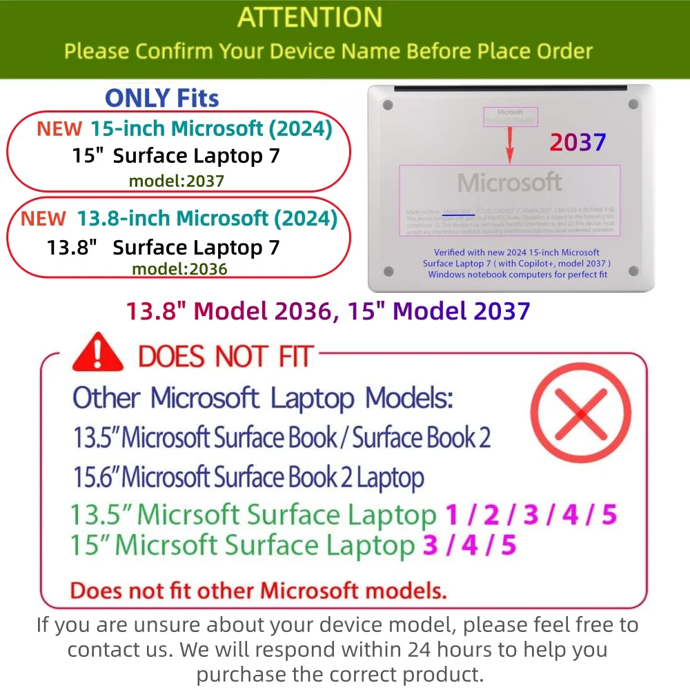 Matte Hard Case for Microsoft Surface Laptop 7 7th Gen 2024 (2036/2037) 13.8&15 Inch Anti-Scratch Shockproof Protective Cover