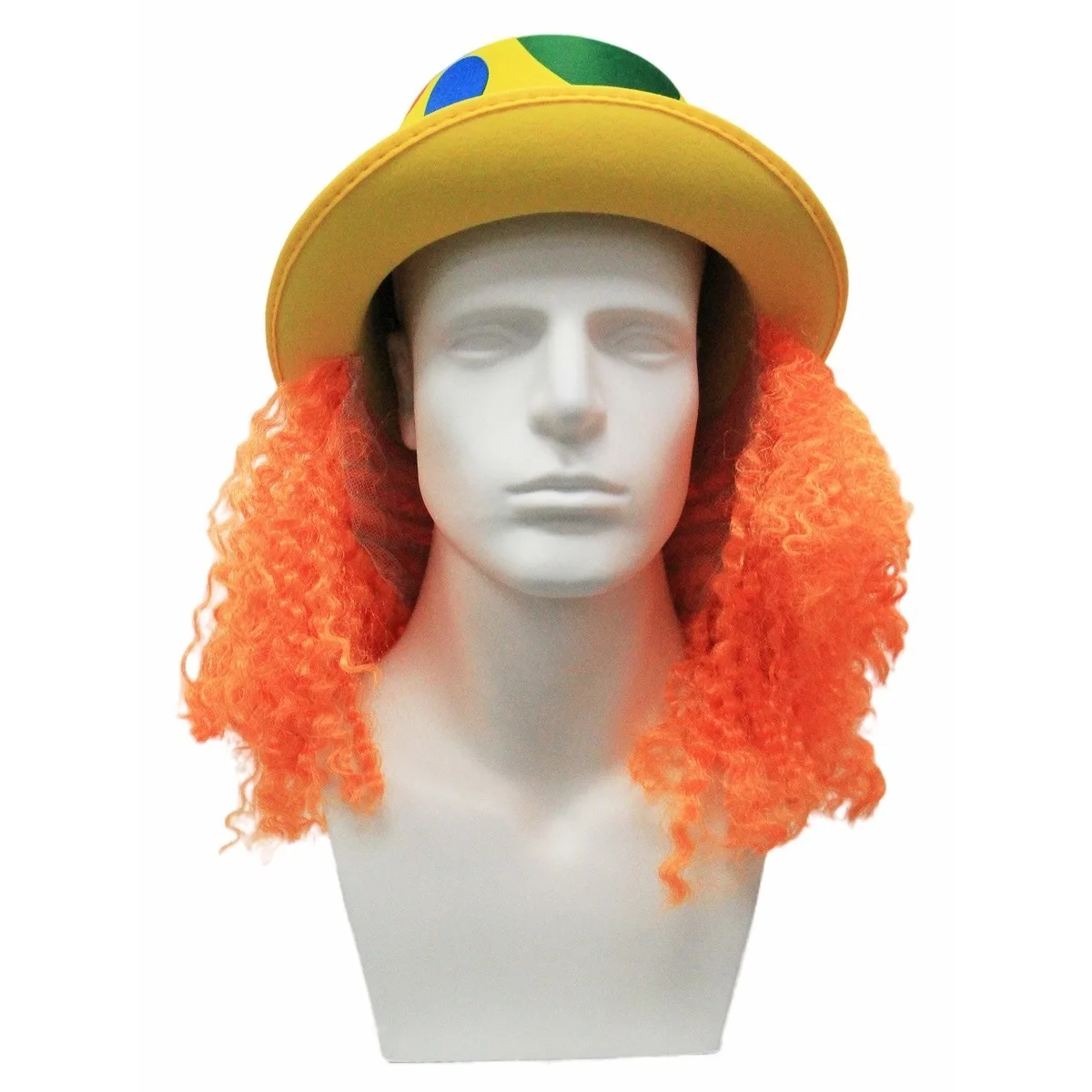 Orange Curly Clown Wig With Polka Dot Top Hat Synthetic Hair Halloween Carnival Costume Party Wigs for Adults