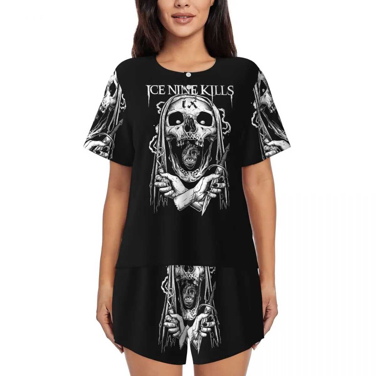 

Ночные рубашки с круглым вырезом и короткими рукавами Michele Nolli Ice Nine Kills, женские свободные пижамные комплекты с короткими штанами