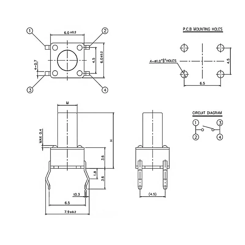 20 pz/lotto 6 x6x4.3-20mm interruttore tattile Momentarv interruttore tattile a pulsante Mini microinterruttore 6x6mm