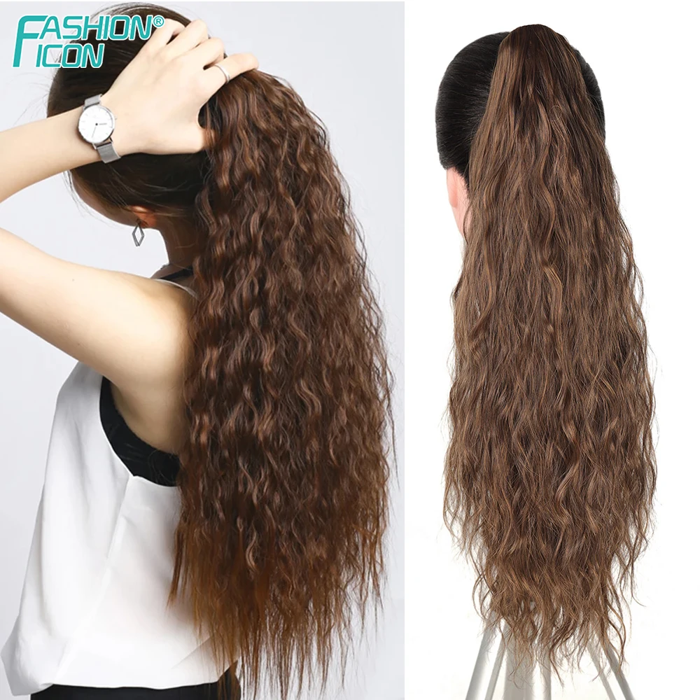 24 Zoll verworrener lockiger Pferdeschwanz, weiche synthetische Haarverlängerung, Kordelzug, Pferdeschwanz-Haarteile, schwarzer Clip-in-Pferdeschwanz für Frauen – Detail 12