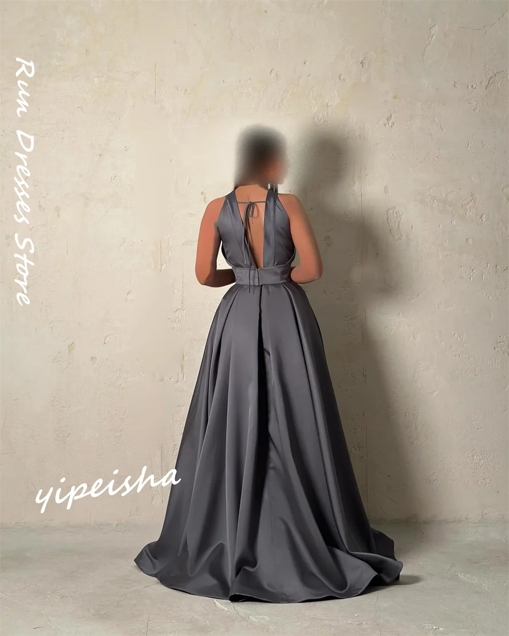 Yipeisha personalizado para graduación, vestidos de quinceañera acampanados con cuello Halter a juego, vestido drapeado largo de Año Nuevo para mujer, vestido azul