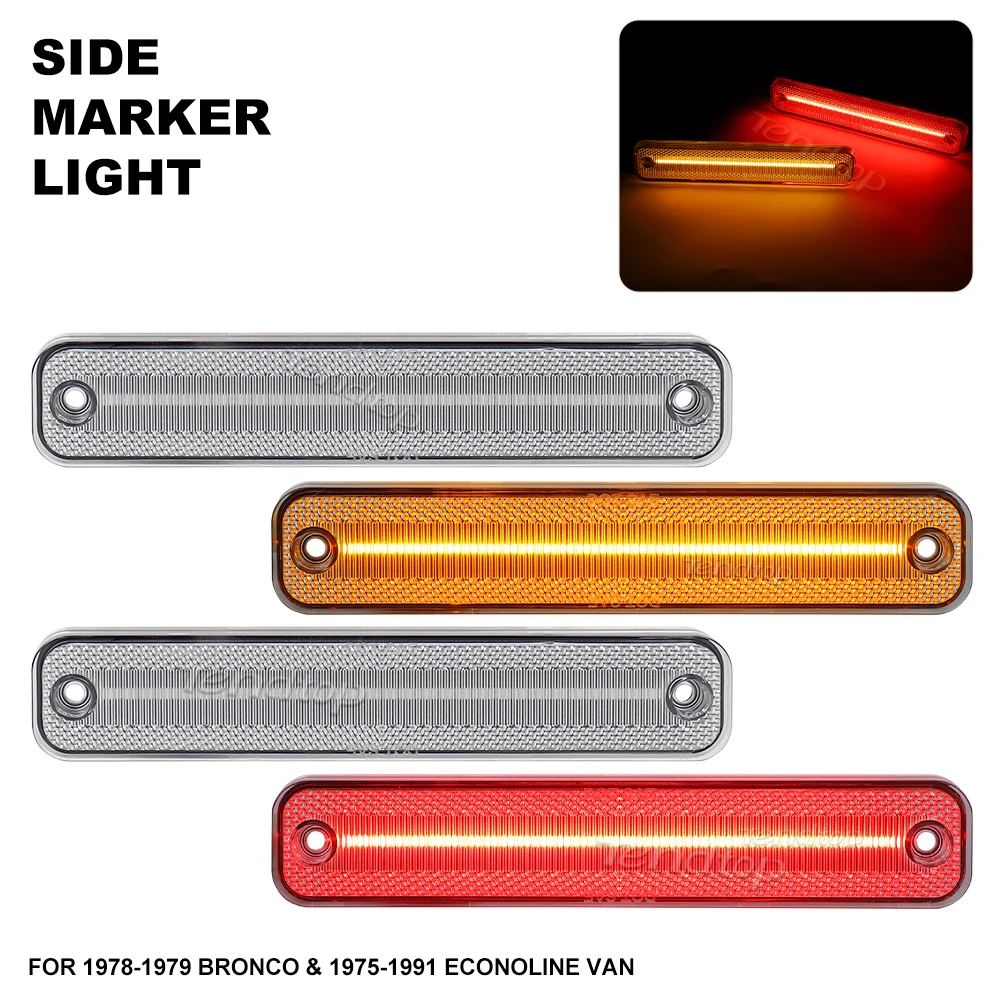 

4pcs Amber Red LED Blinker Indicator Front & Rear Side Marker Lights Fender For Ford Bronco Econoline Van 1975-1991