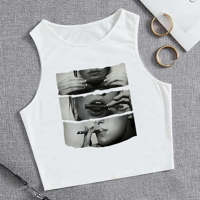 Hip Hop 90s Smoking Girls Print 90s Cropped Women'S Sleeveless Tank Top Stylish Vest Crop Top Tee Casual Shirt Y2k Fashion
