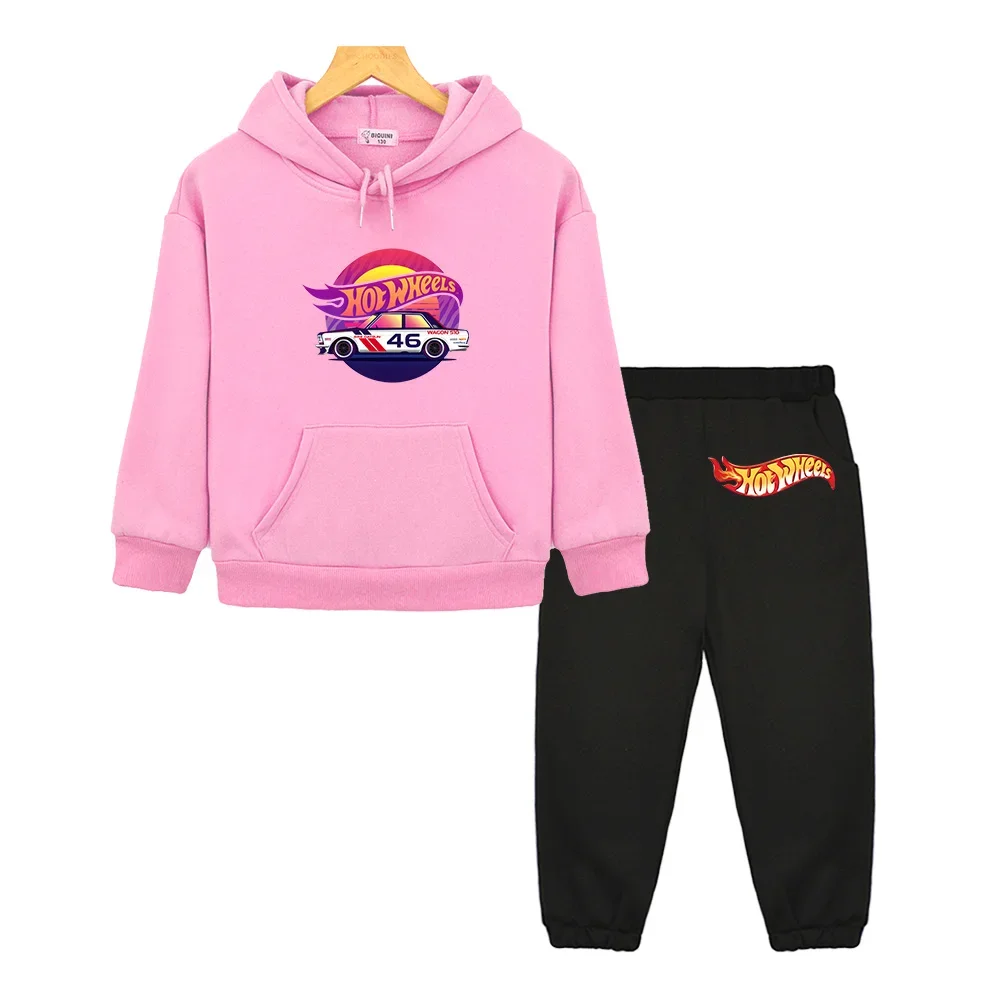 Hot Wheels-Anime Hoodies e Calças Set, Camisolas de carros esportivos, desenhos animados kawaii para meninos e meninas, pulôver de rua, roupas da moda