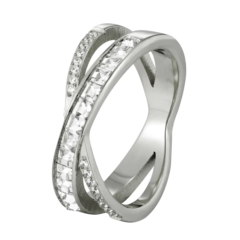Schönes Design Biforked Inlay Zirkon und Kristall Ring für Frau Edelstahl Hochzeit Schmuck Ring Liebesgeschenk – Detail 7