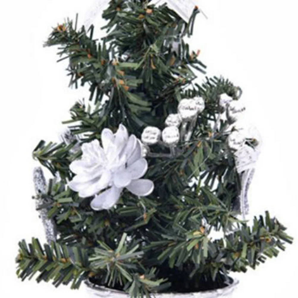 

2Pcs Festive Christmas Decorations 20Cm Mini Silver Tree Lifelike Design Home Party Table Centerpiece for Living Room Bedroom