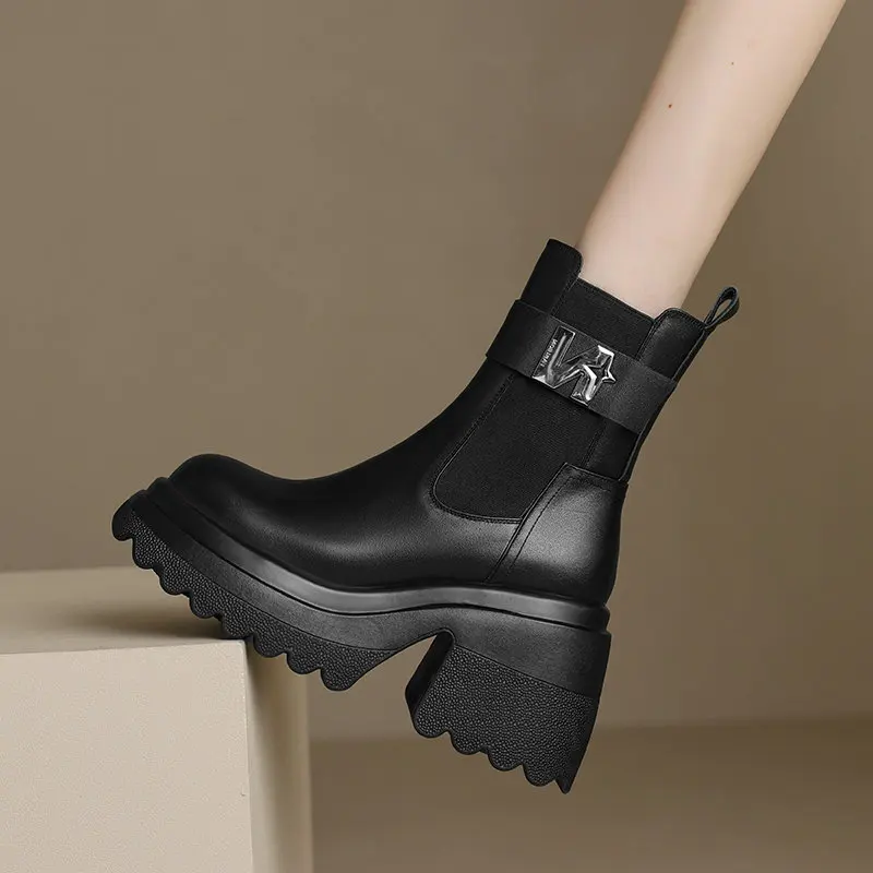 أحذية نسائية على الموضة جديدة لعام 2025 مصنوعة من جلد البقر الطبيعي 100% أحذية تشيلسي ذات نعل سميك أحذية رقص فاسق #5