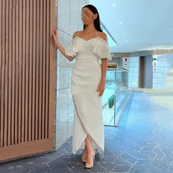 Customized Patchwork Prom Gown Short Sleeve White Ruffles Sweetheart Neck Sexy Backless Evening Dresses fot Women فساتين الحفلات