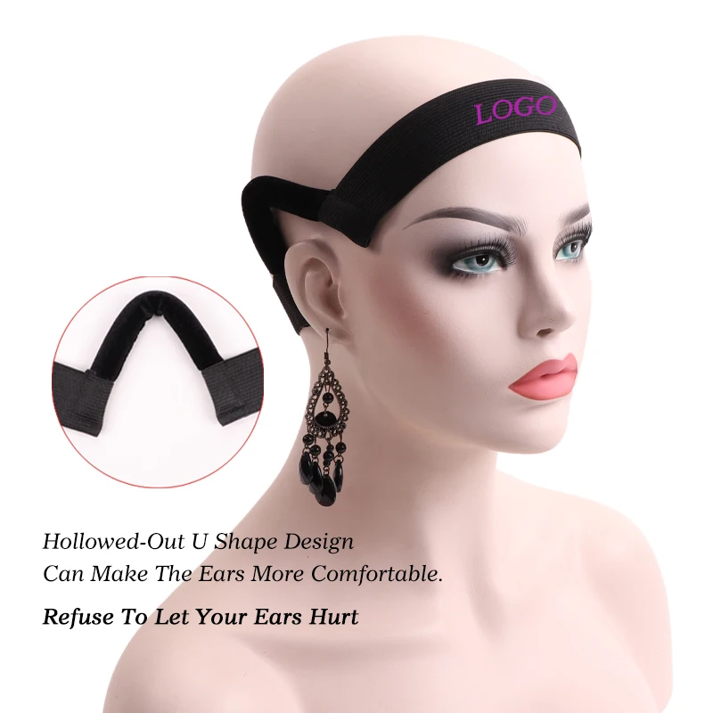 Plussign 5Pcs Custom Logo Lace Band With Ear Hanger Comfortable Melt Band For Lace Front Wig Install Wig Headband 3Cm 3.5Cm