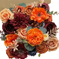 오렌지 장미 조화 상자, 신부 부케, 야외 및 실내 DIY 장식, 축제 장식 꽃
