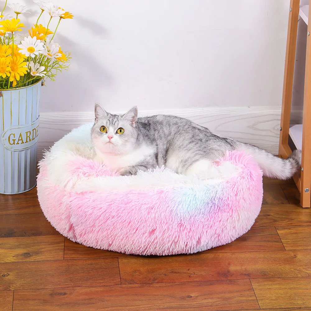 2024 New Half-Enclosed Cat Bed Deep Sleep Semi-Enclosed Cat Bed Dual-Purpose Pet Mat Plush Round Pet Bed