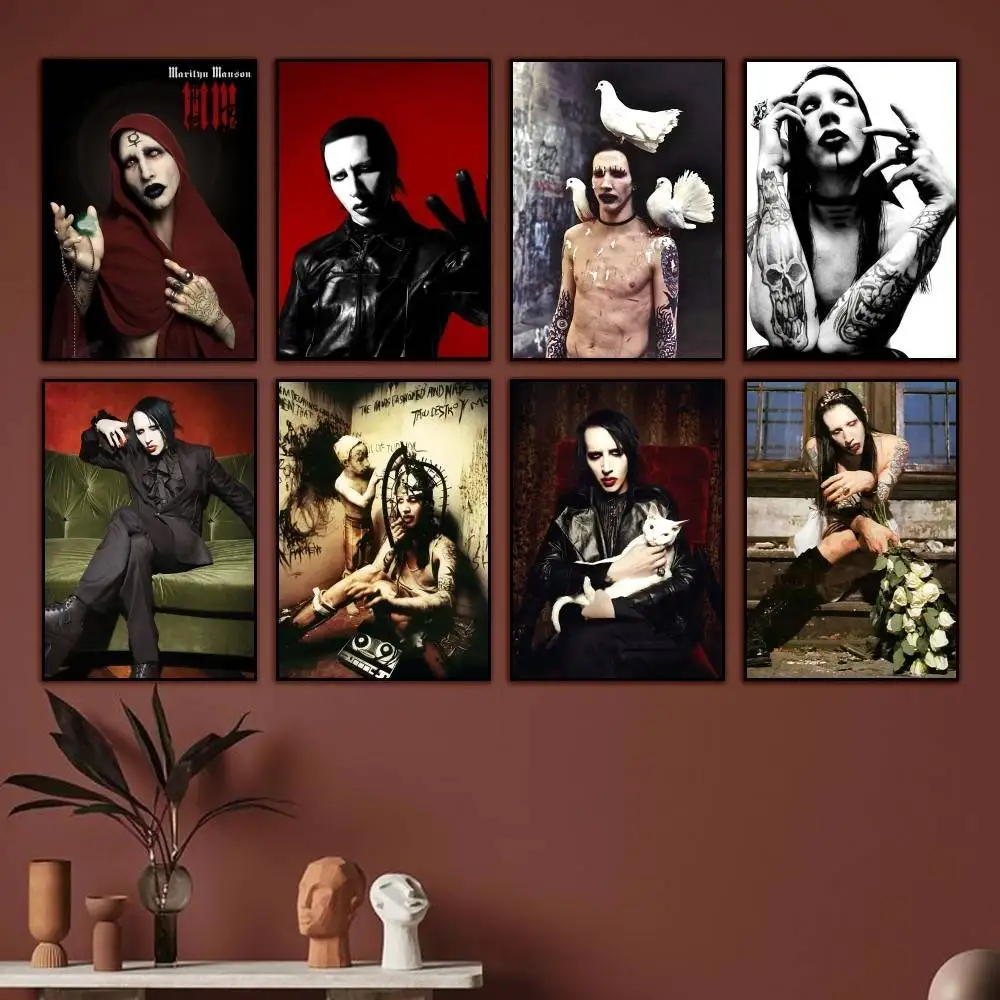 Shock Rock M-Marilyn MansonS Poster High Quality Dorm Living Room Aesthetic Wall Decoration Painting Stickers Gift