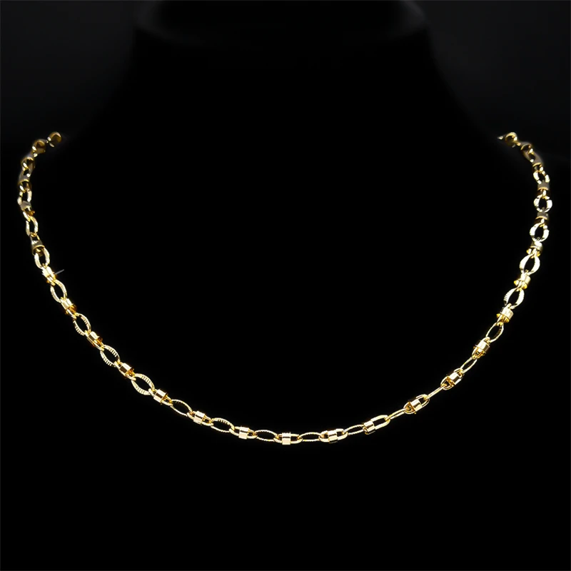 Big O Chain Necklace for Men Women Stainless Steel Gold Sliver Black Color Trend Interval Tubular Shape Link Jewelry Accessories