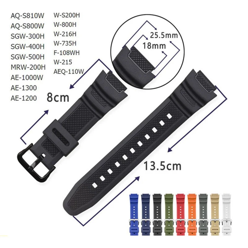 18mm Rubber Watchband For AQ-S810W S800W AE-1000W SGW-400H 300H 500H W735H Silicone Strap Wrist Band Bracelet Watch Correa