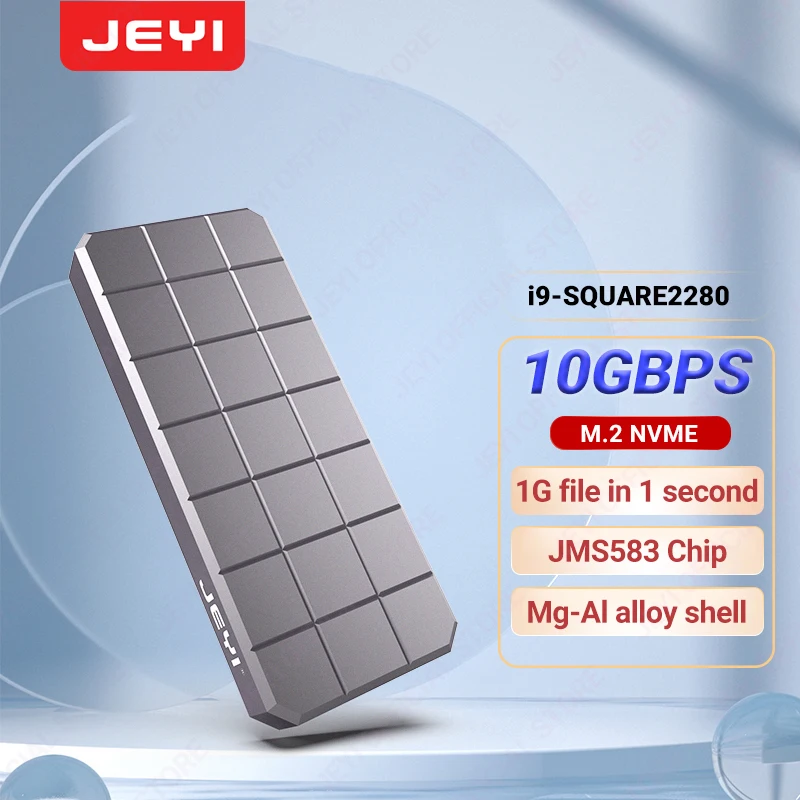 JEYI i9-square M.2 NVME 2280 2230 SSD Enclosure, USB 3.2 10Gbps to  NVME M-Key(B&M Key) External Solid State Drive Case