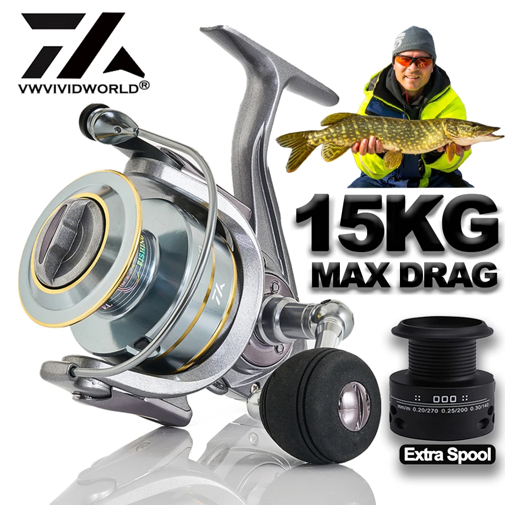 VWVIVIDWORLD,High Quality,Saltwater Fishing Reels,Double Spool,Spinning Reel,Alloy Gear,Alloy Spool,Metal Arm,Casting Reel