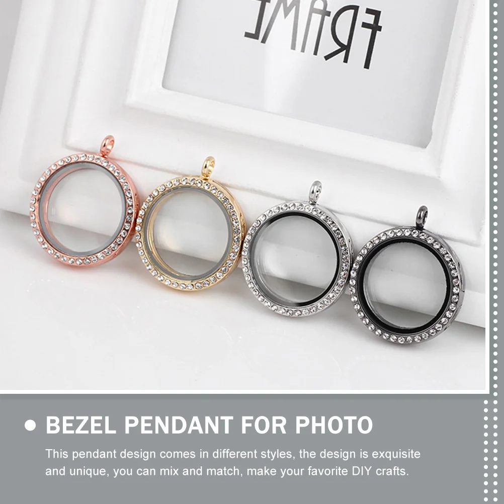 4Pcs Alloy Glass Rhinestone Bezel Photo Pendant Charms Openable Locket With Picture Frame For Necklace Bracelet Jewelry Decor