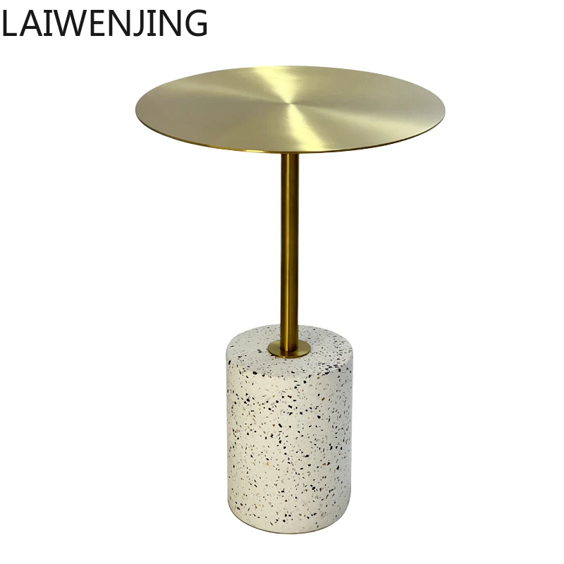 LYY  Iron Art Small Round Table Nordic Simple  Water Polished Stone Small Coffee Table Stainless Steel Creative Corner Table