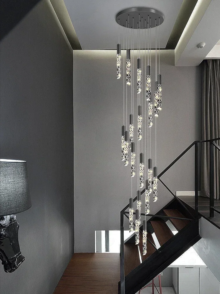 Modern Gold Crystal Staircase Pendant Lamp- Ceiling Lighting Fixture for Indoor Villa Loft