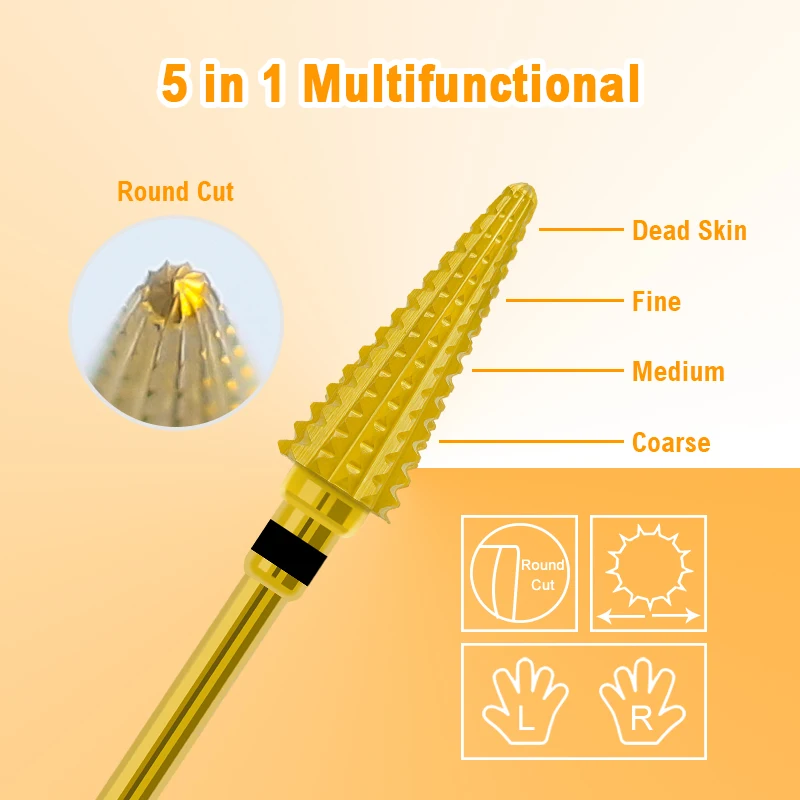 17mm Gold Extra Long Triangle Cone Tungsten Nail Drill Bits Carbide Milling Cutter Gel Remover Left Right Available Tools 3/32