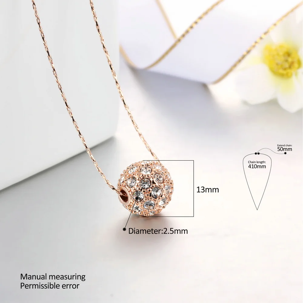 Lucky Cubic Zirconia Ball Rose Gold Color Color Necklaces Pendants Fashion Brand Jewelry For Wonem Crystal Chains colares N252