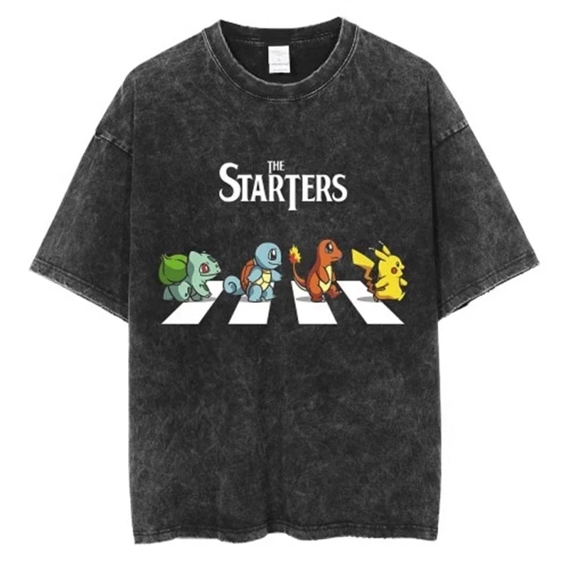 

Pokemon animation retro washed T-shirt, a trendy and casual summer collection for both men and women. Plus-size loose casual